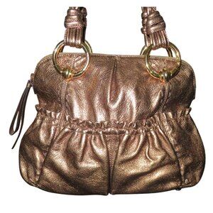 B MAKOWSKY Bronze Copper Metallic Leather Braided Straps Hobo Satchel Handbag